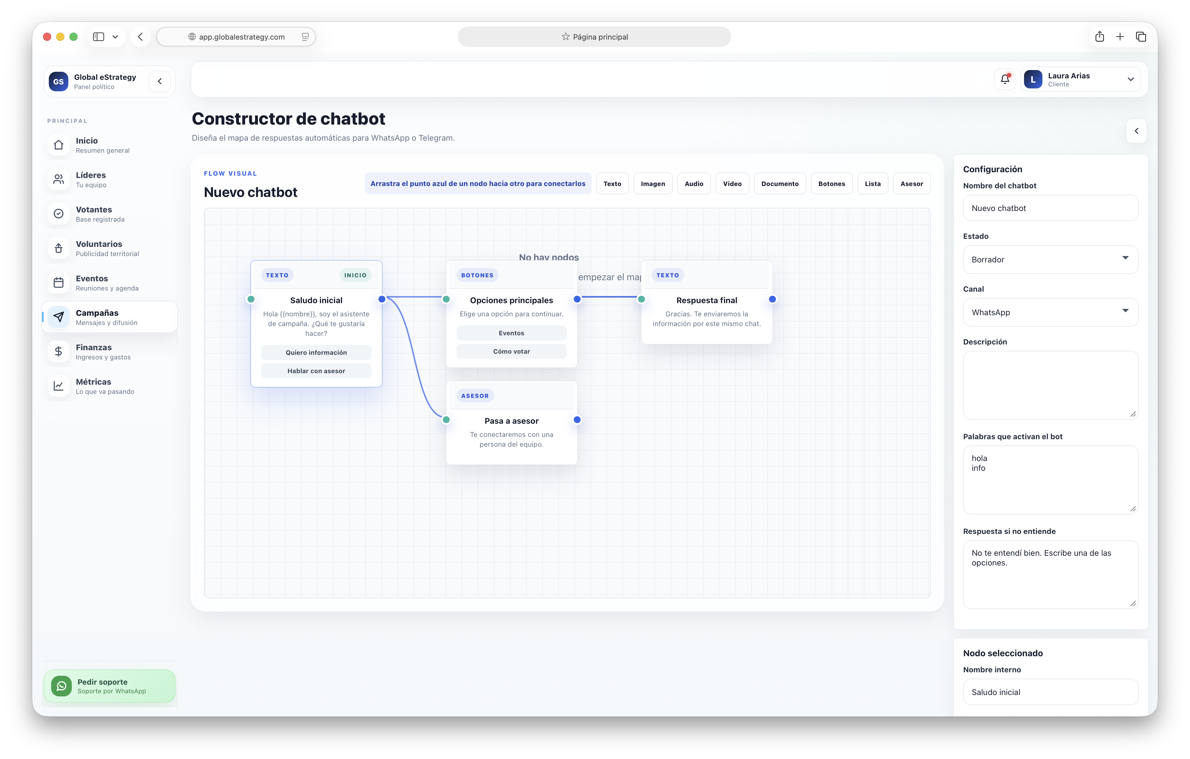 Constructor visual de chatbot